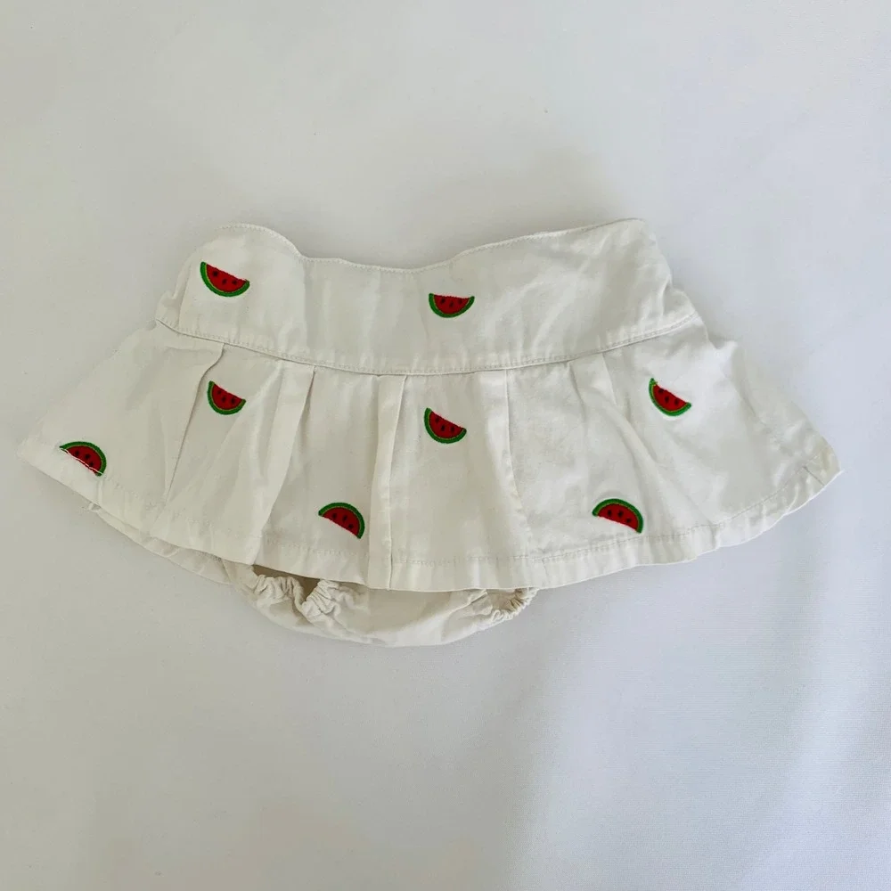 Gymboree Skirt Girls 12-18M White Watermelon Embroidered Pleated Fruitcore Party